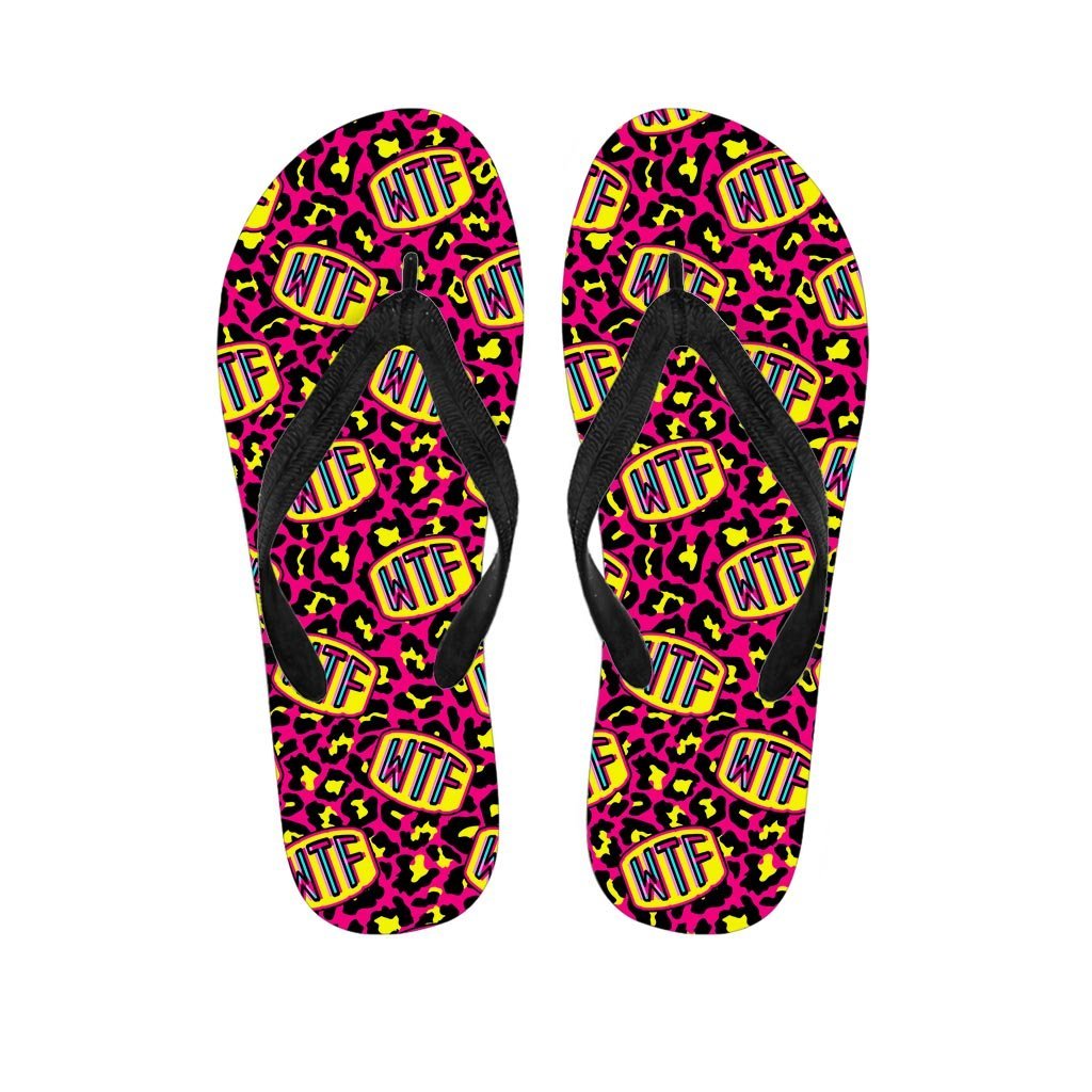 WTF Cheetah Hiphop Graffiti Print Men's Flip Flops-grizzshop