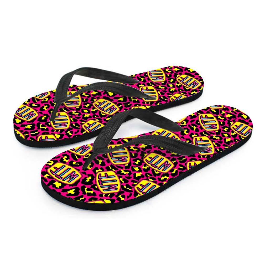 WTF Cheetah Hiphop Graffiti Print Men's Flip Flops-grizzshop