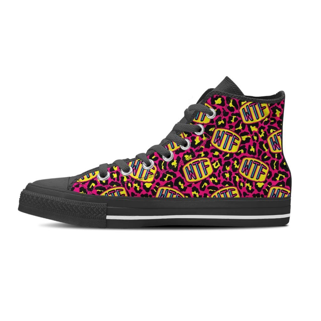 WTF Cheetah Hiphop Graffiti Print Men's High Top Shoes-grizzshop