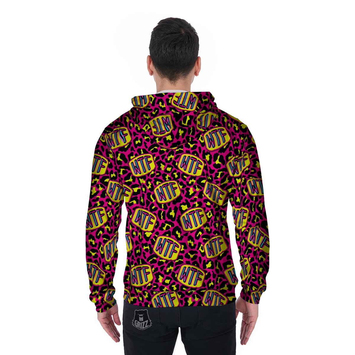 WTF Cheetah Hiphop Graffiti Print Men's Zip Up Hoodie-grizzshop