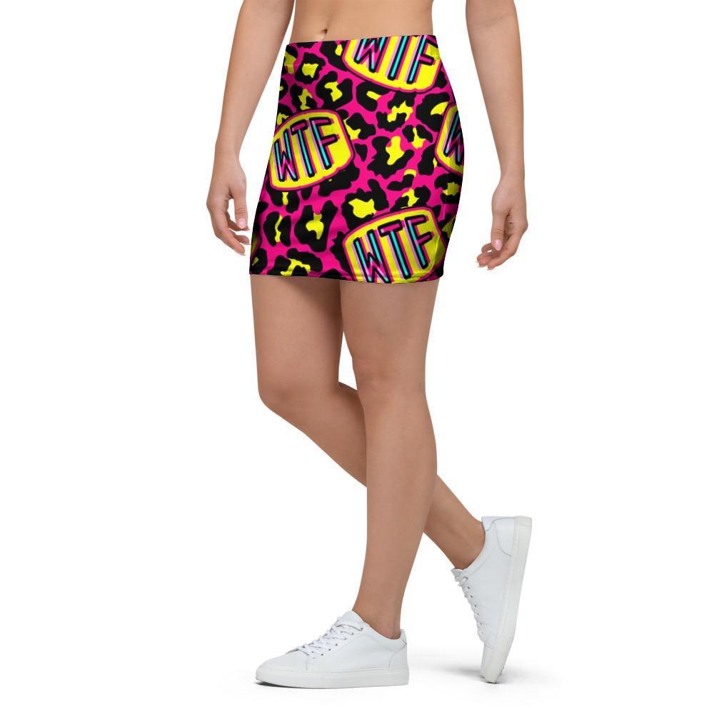 WTF Cheetah Hiphop Graffiti Print Mini Skirt-grizzshop