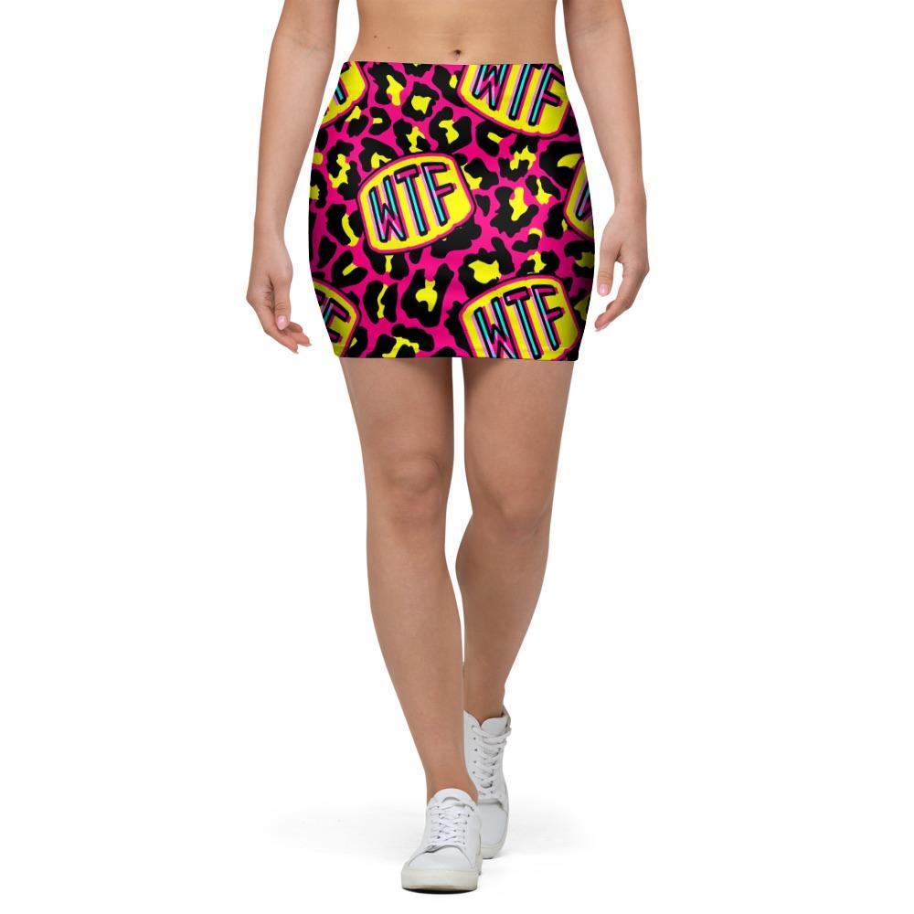 WTF Cheetah Hiphop Graffiti Print Mini Skirt-grizzshop