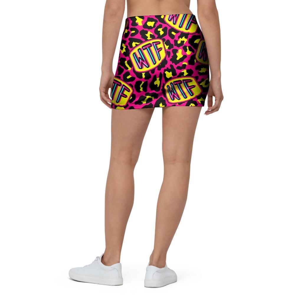 WTF Cheetah Hiphop Graffiti Print Mini Skirt-grizzshop