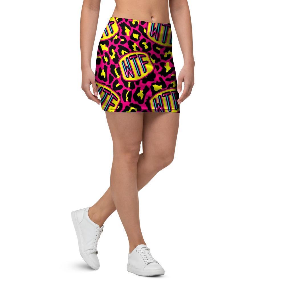 WTF Cheetah Hiphop Graffiti Print Mini Skirt-grizzshop