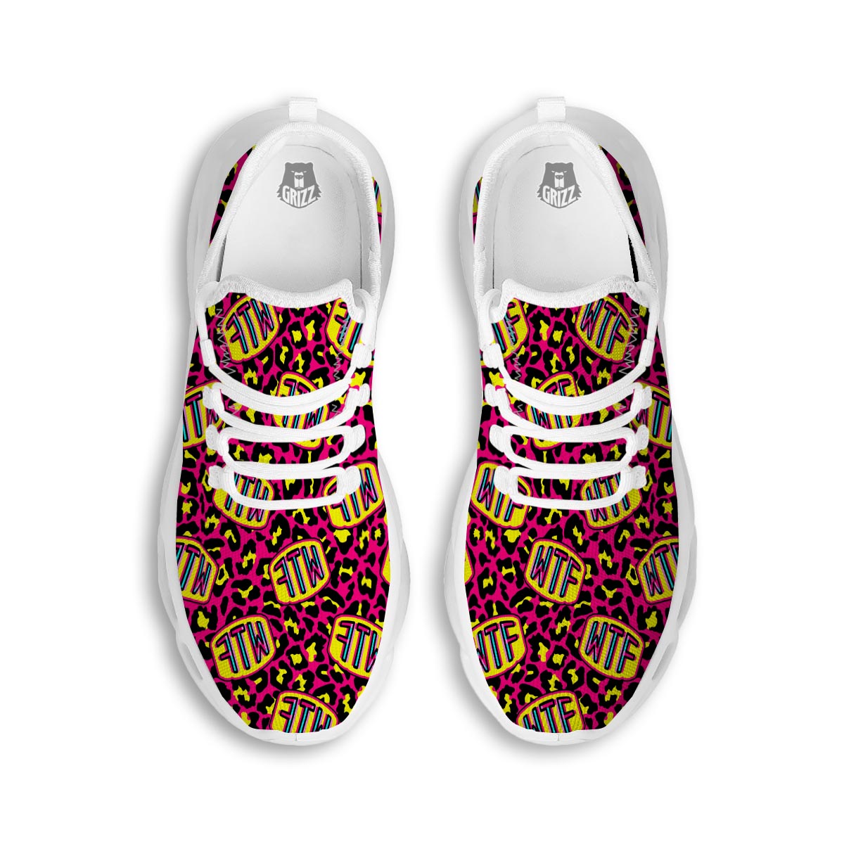 WTF Cheetah Hiphop Graffiti Print White Running Shoes-grizzshop