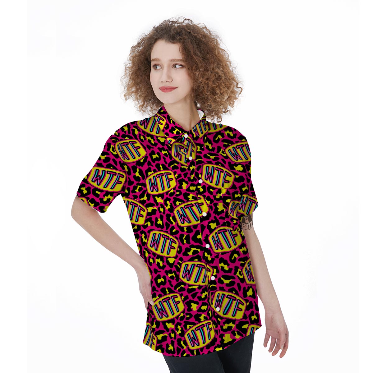 WTF Cheetah Hiphop Graffiti Print Women's Short Sleeve Shirts-grizzshop