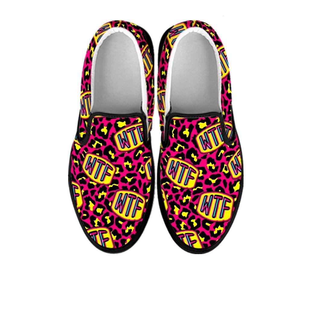 WTF Cheetah Hiphop Graffiti Print Women's Slip On Sneakers-grizzshop
