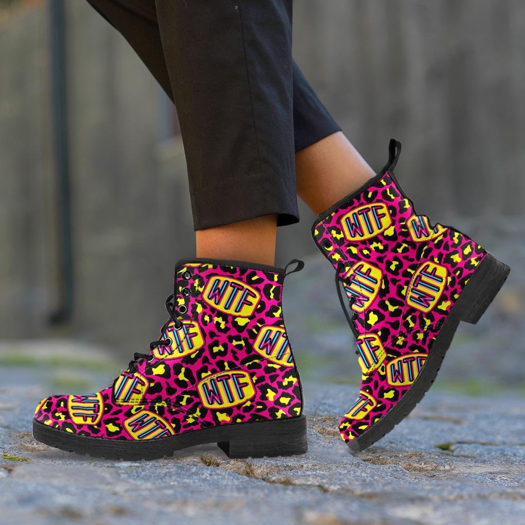 WTF Cheetah Hiphop Graffiti Print Men's Boots-grizzshop