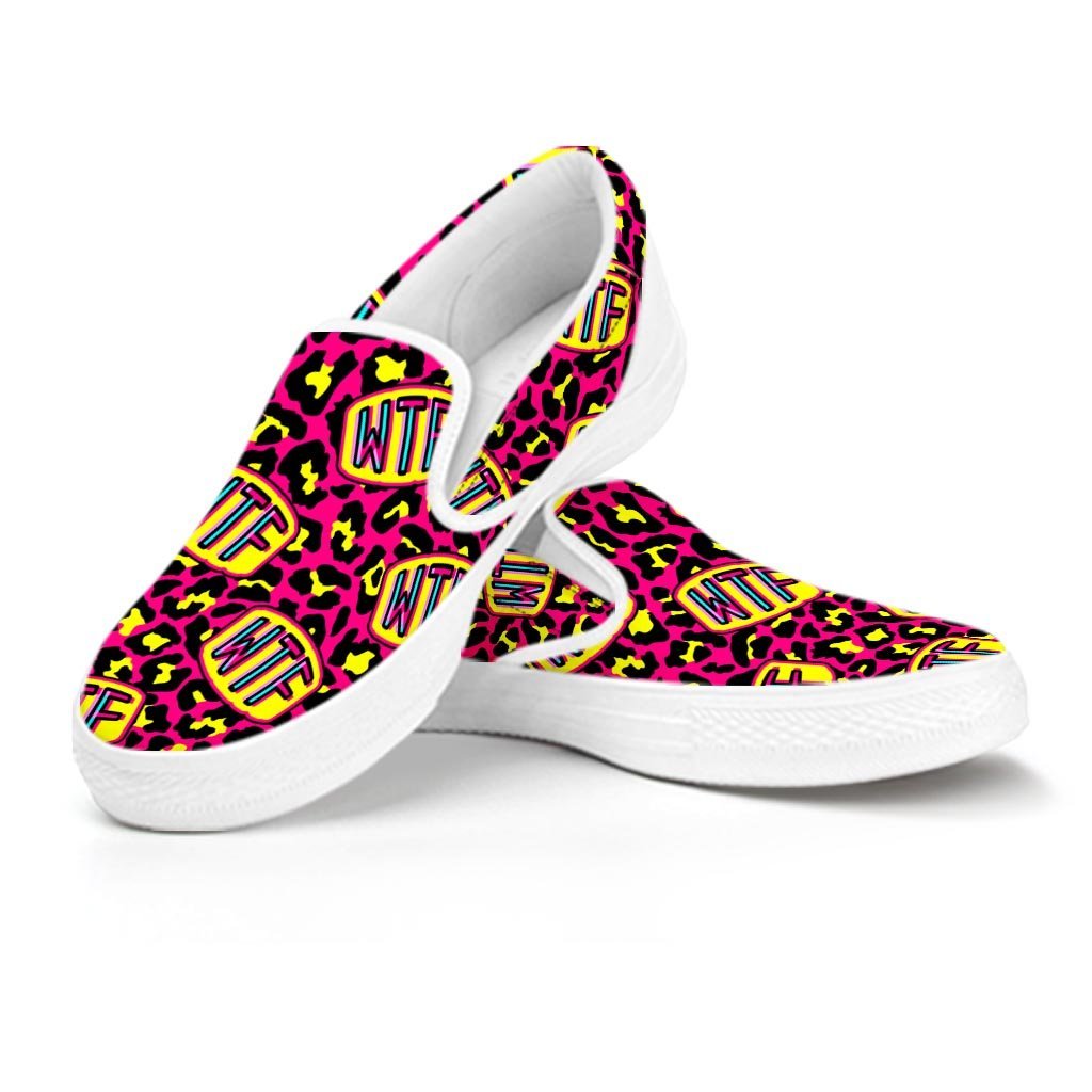 WTF Cheetah Hiphop Graffiti Print Men's Slip On Sneakers-grizzshop
