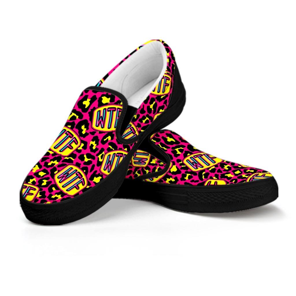 WTF Cheetah Hiphop Graffiti Print Men's Slip On Sneakers-grizzshop