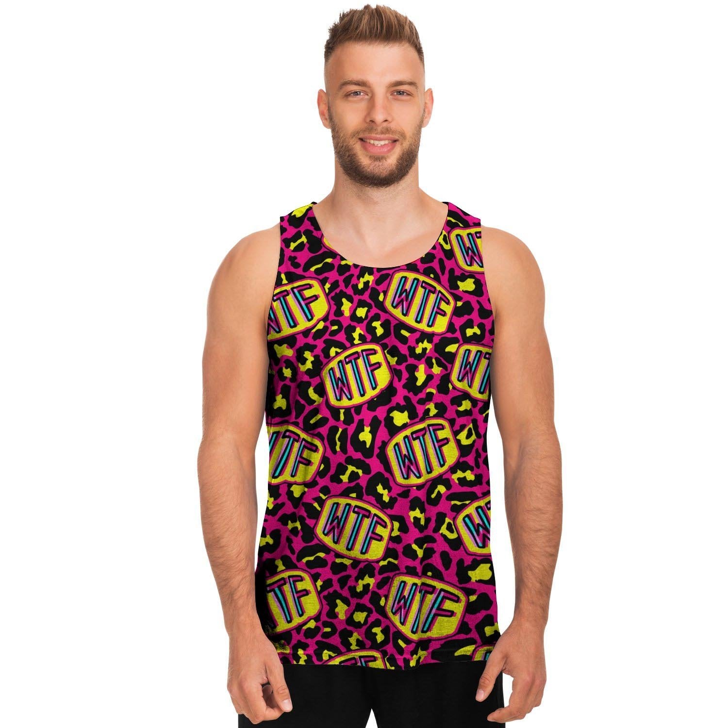 WTF Cheetah Hiphop Graffiti Print Men's Tank Tops-grizzshop