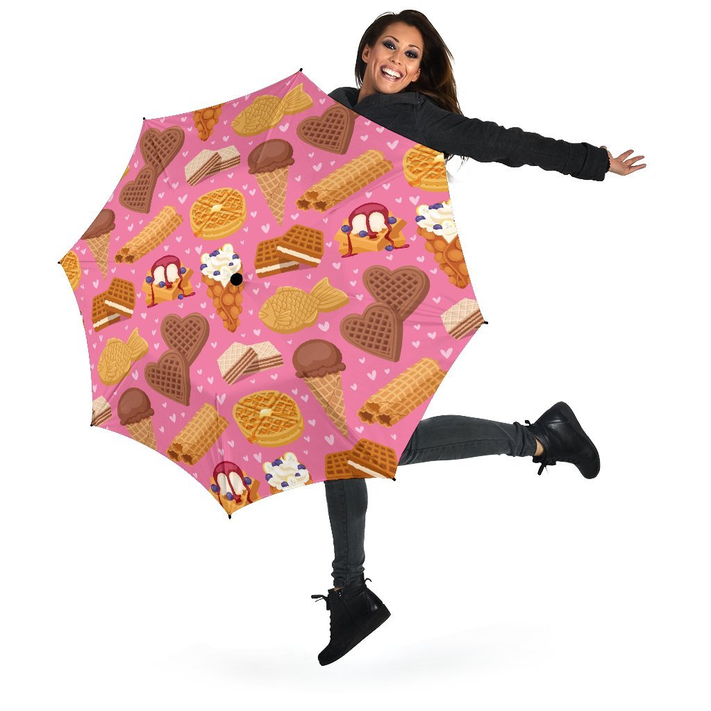 Waffle Dessert Pattern Print Automatic Foldable Umbrella-grizzshop