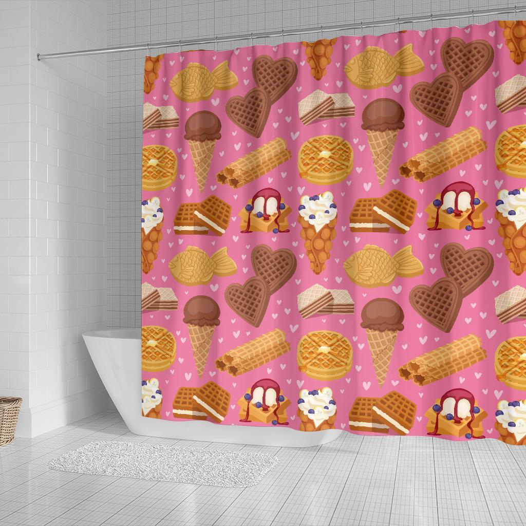 Waffle Dessert Pattern Print Bathroom Shower Curtain-grizzshop