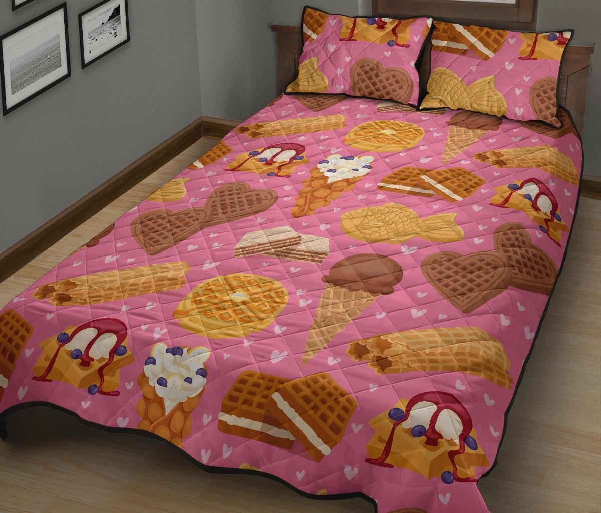 Waffle Dessert Pattern Print Bed Set Quilt-grizzshop