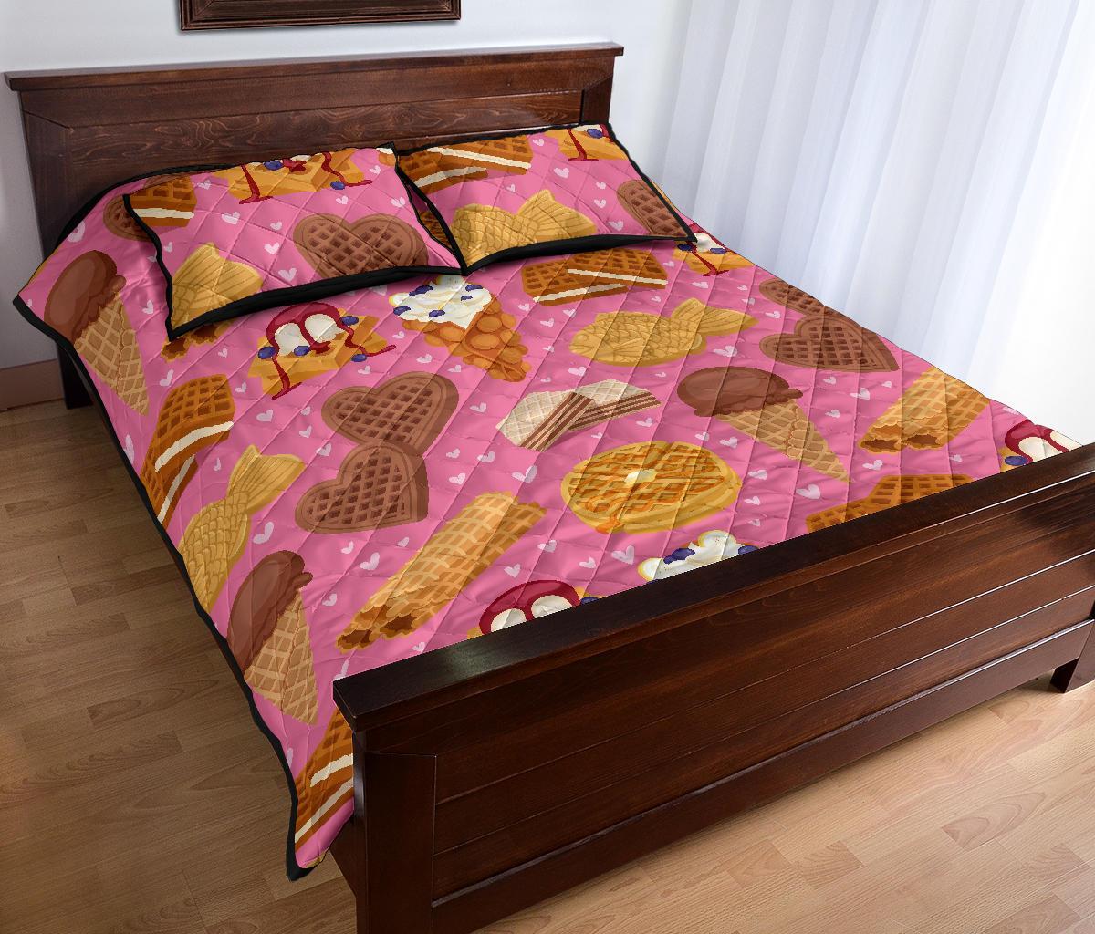 Waffle Dessert Pattern Print Bed Set Quilt-grizzshop