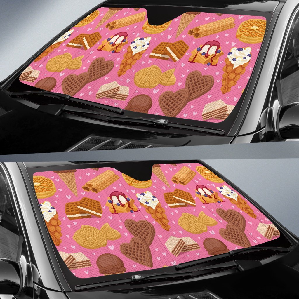 Waffle Dessert Pattern Print Car Sun Shade-grizzshop