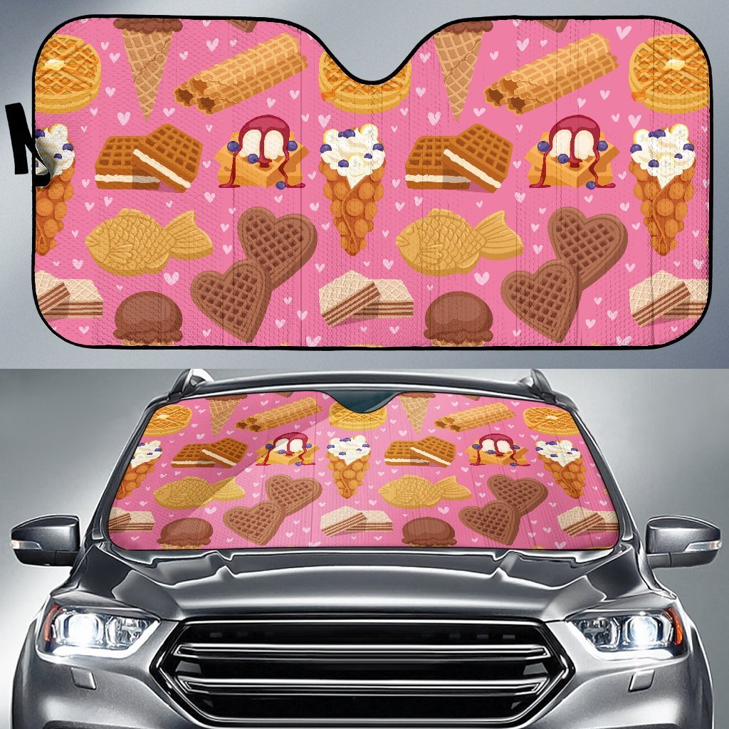Waffle Dessert Pattern Print Car Sun Shade-grizzshop