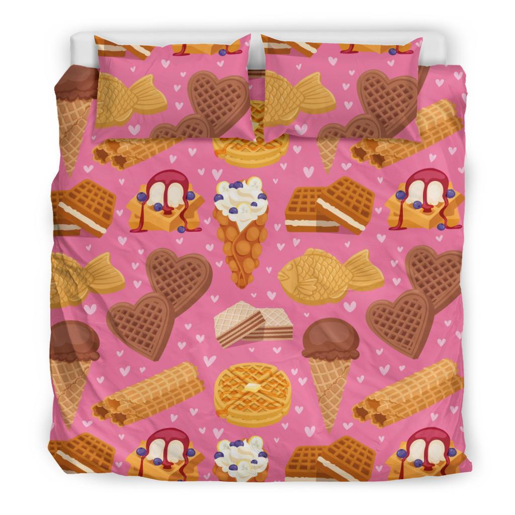 Waffle Dessert Pattern Print Duvet Cover Bedding Set-grizzshop