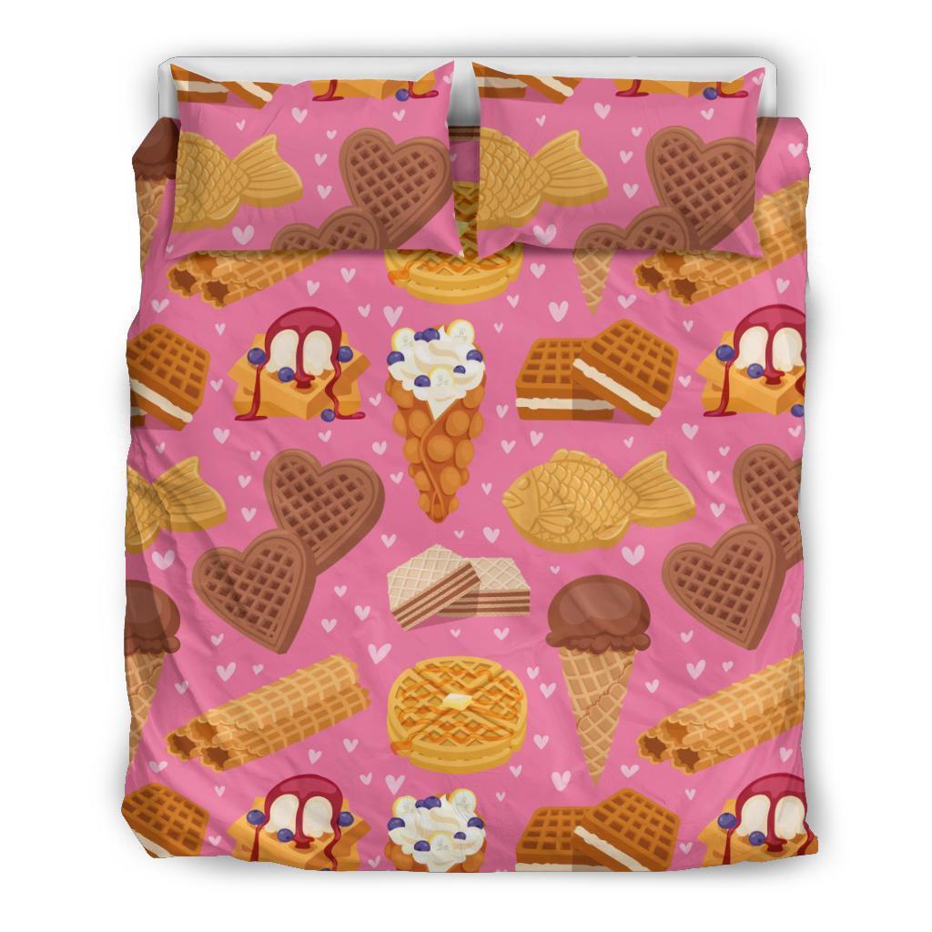 Waffle Dessert Pattern Print Duvet Cover Bedding Set-grizzshop