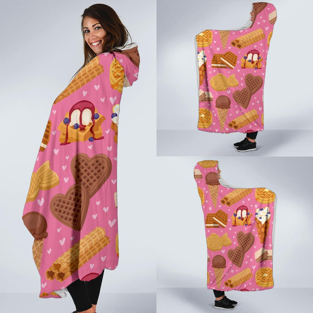 Waffle Dessert Pattern Print Hooded Blanket-grizzshop