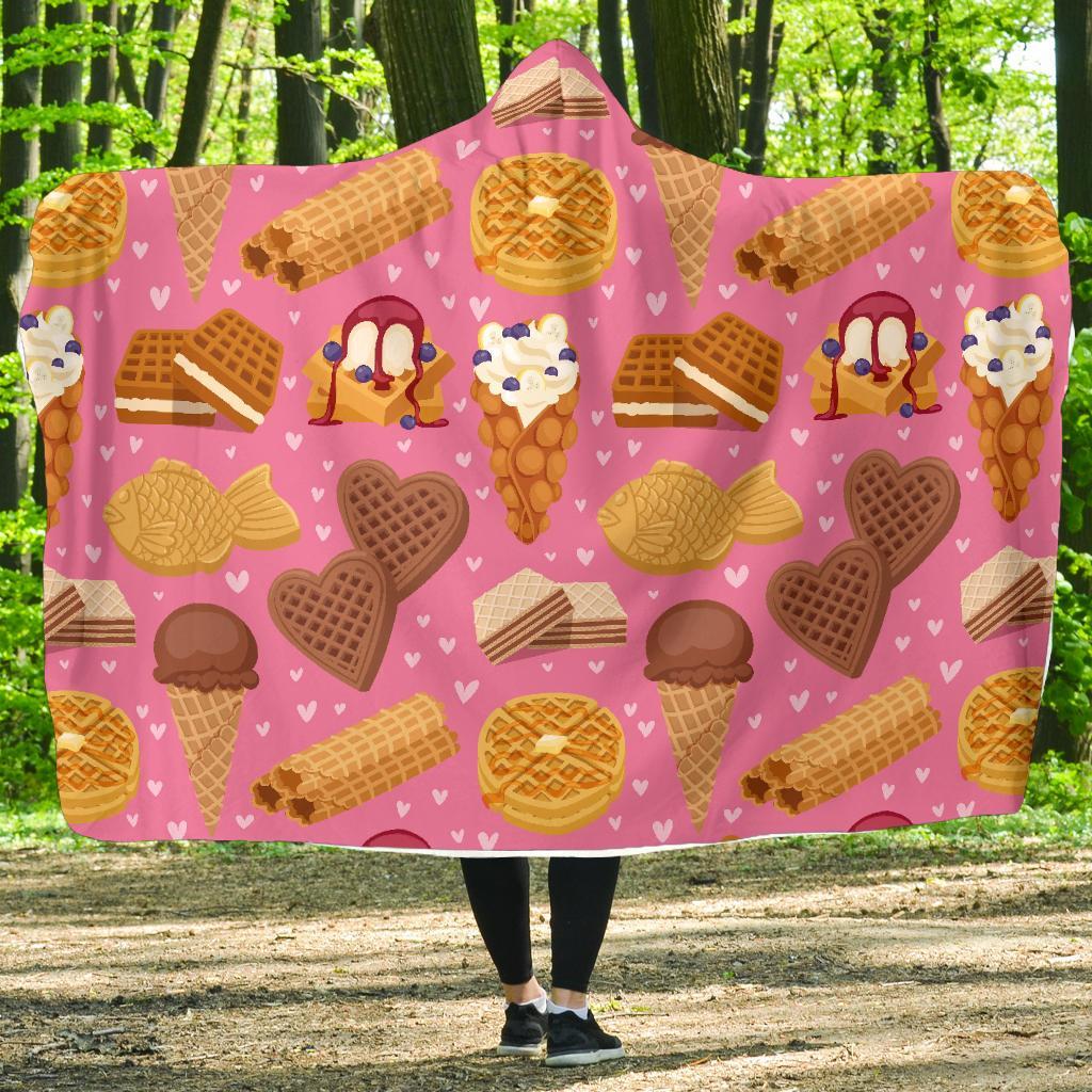 Waffle Dessert Pattern Print Hooded Blanket-grizzshop