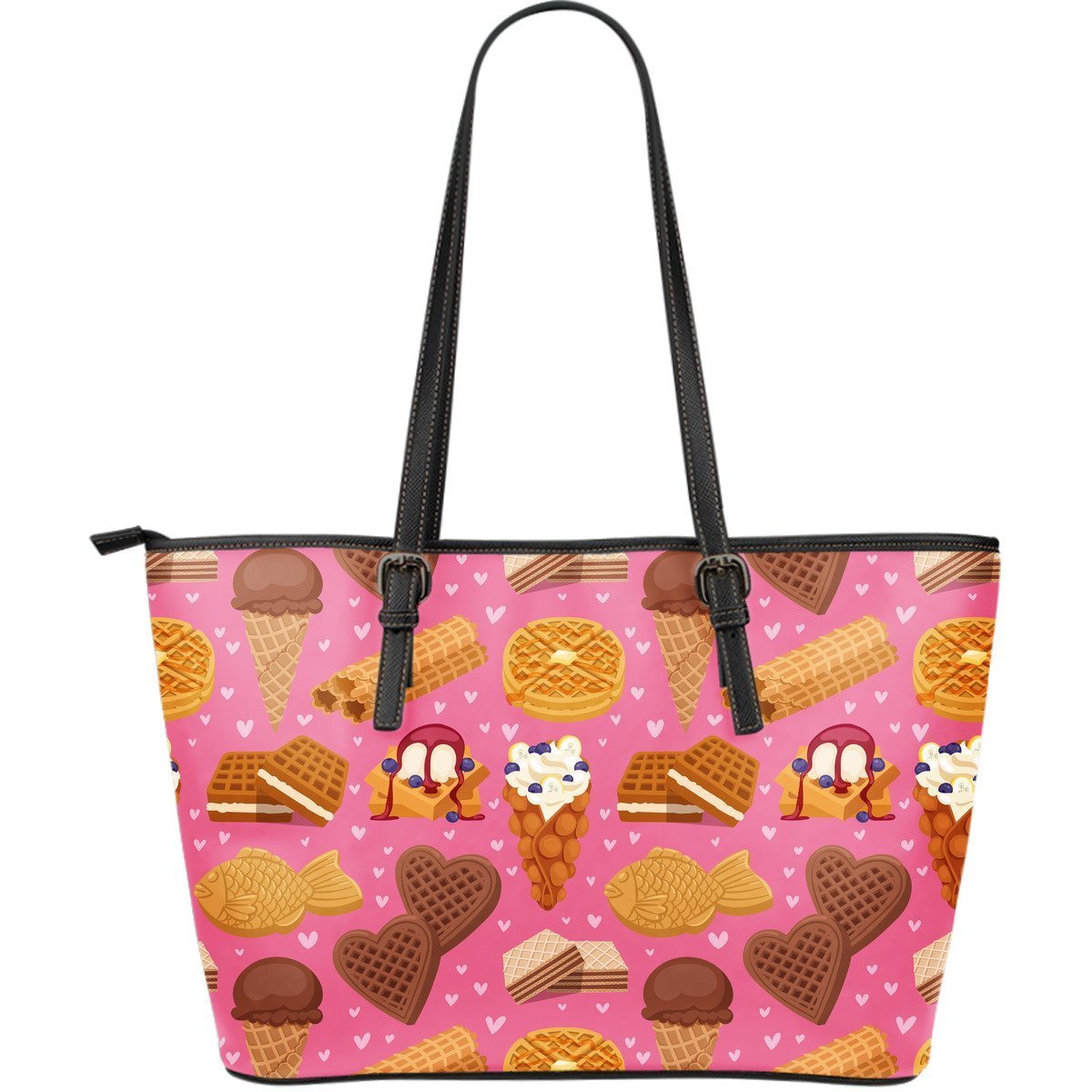 Waffle Dessert Pattern Print Leather Tote Bag-grizzshop