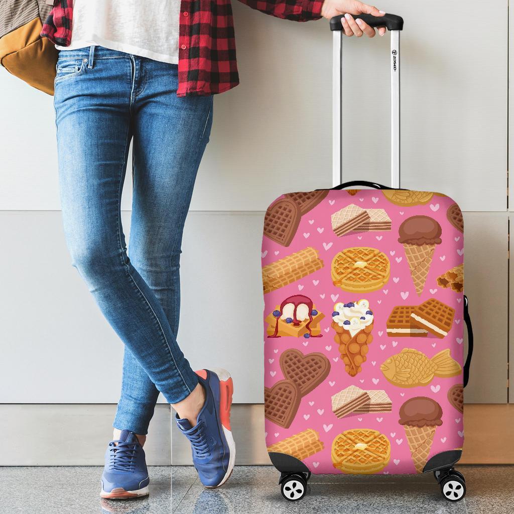 Waffle Dessert Pattern Print Luggage Cover Protector-grizzshop