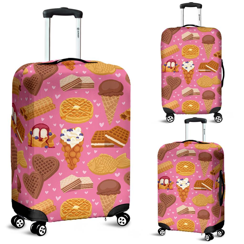 Waffle Dessert Pattern Print Luggage Cover Protector-grizzshop