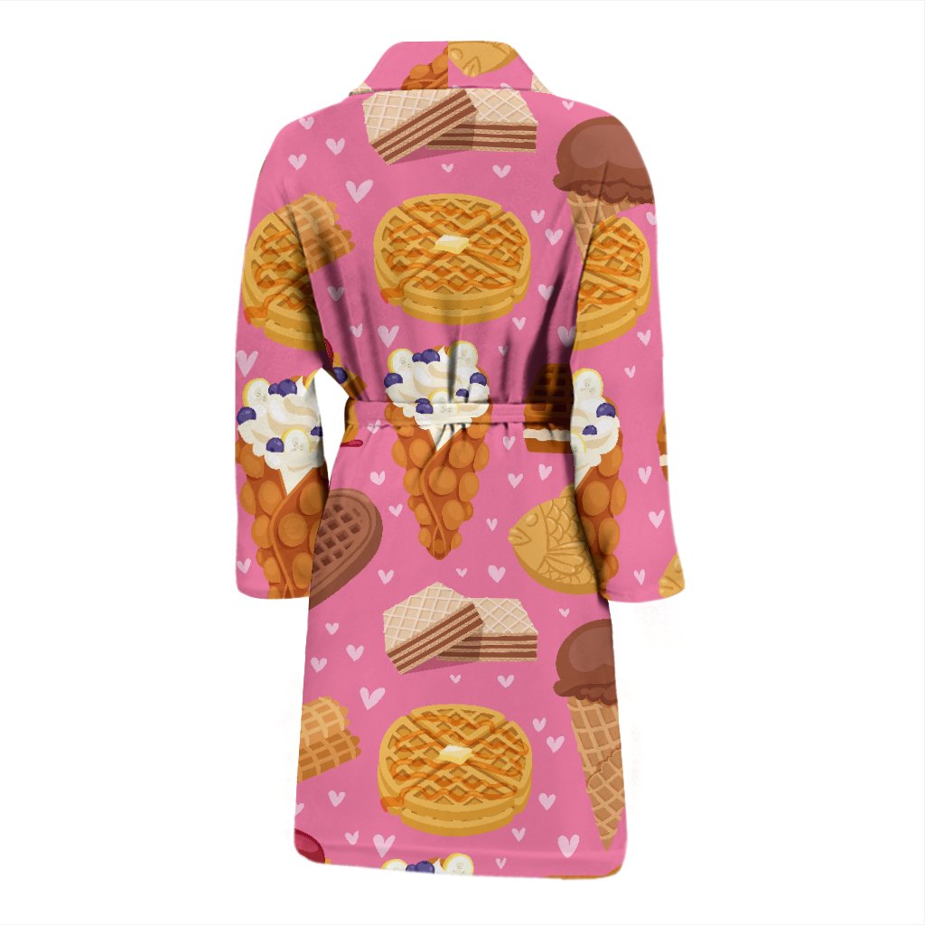 Waffle Dessert Pattern Print Men Long Robe-grizzshop