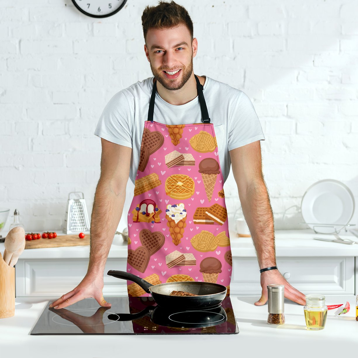 Waffle Dessert Pattern Print Men's Apron-grizzshop