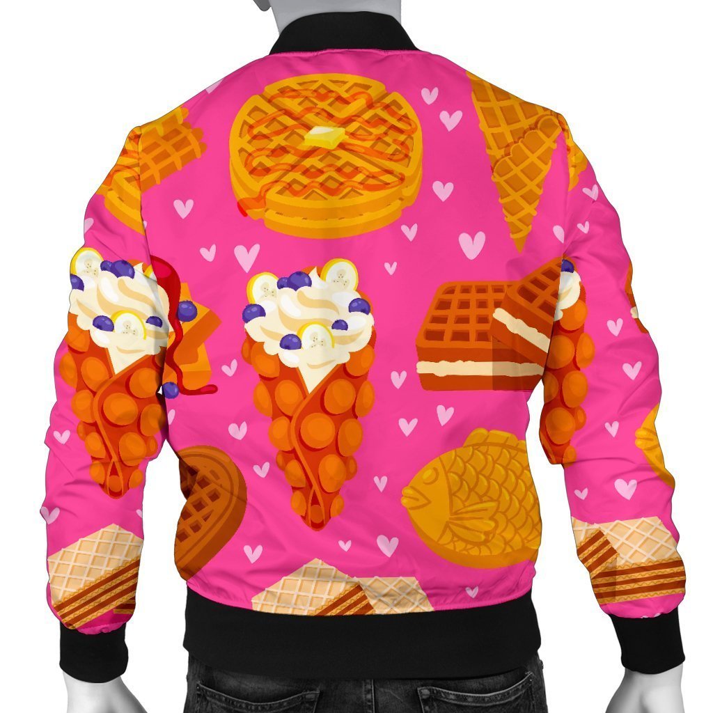 Waffle Dessert Pattern Print Men's Bomber Jacket-grizzshop