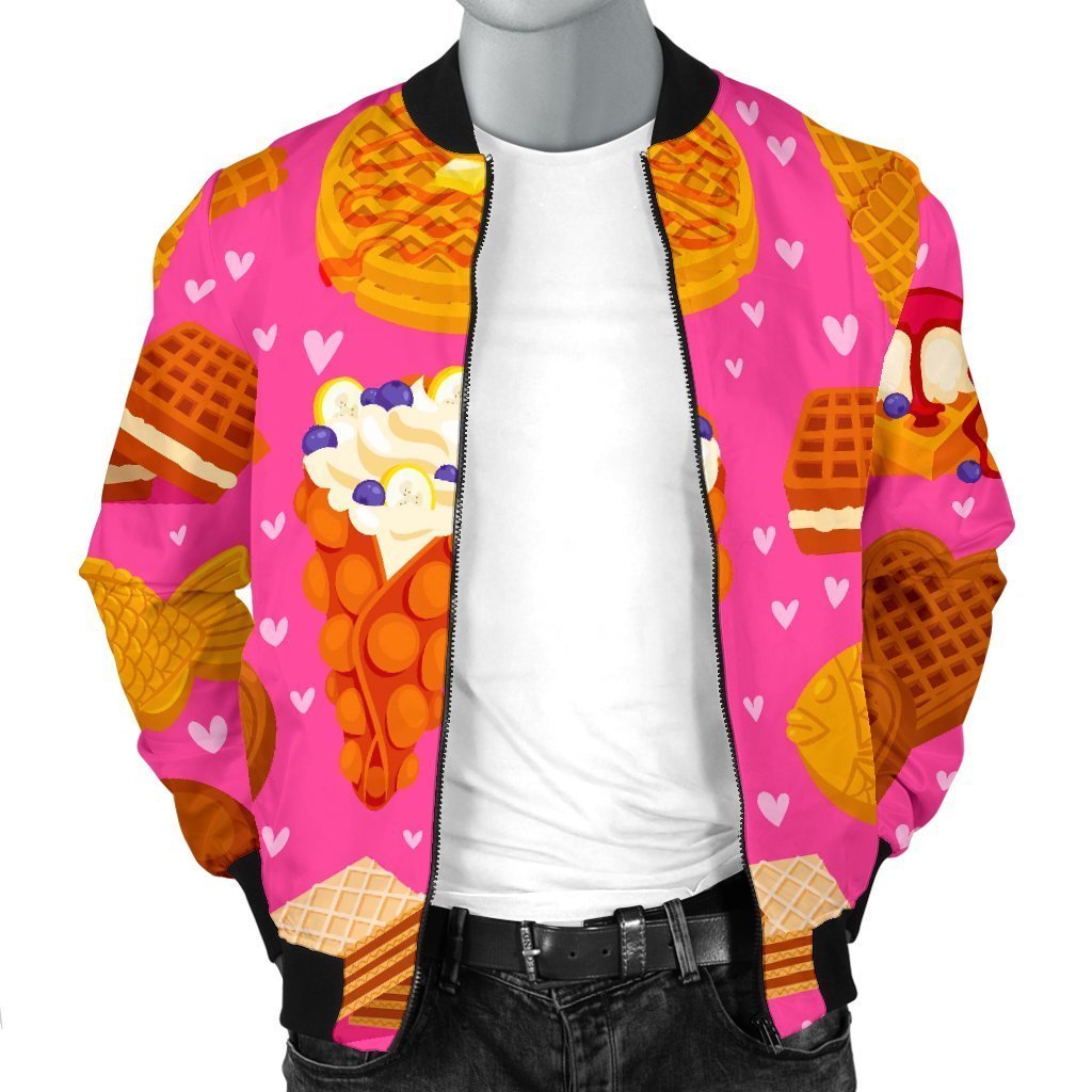 Waffle Dessert Pattern Print Men's Bomber Jacket-grizzshop