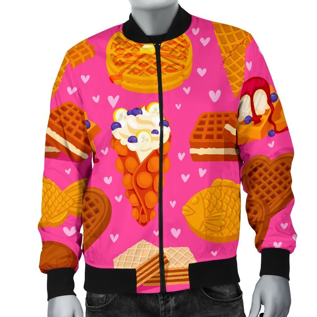 Waffle Dessert Pattern Print Men's Bomber Jacket-grizzshop