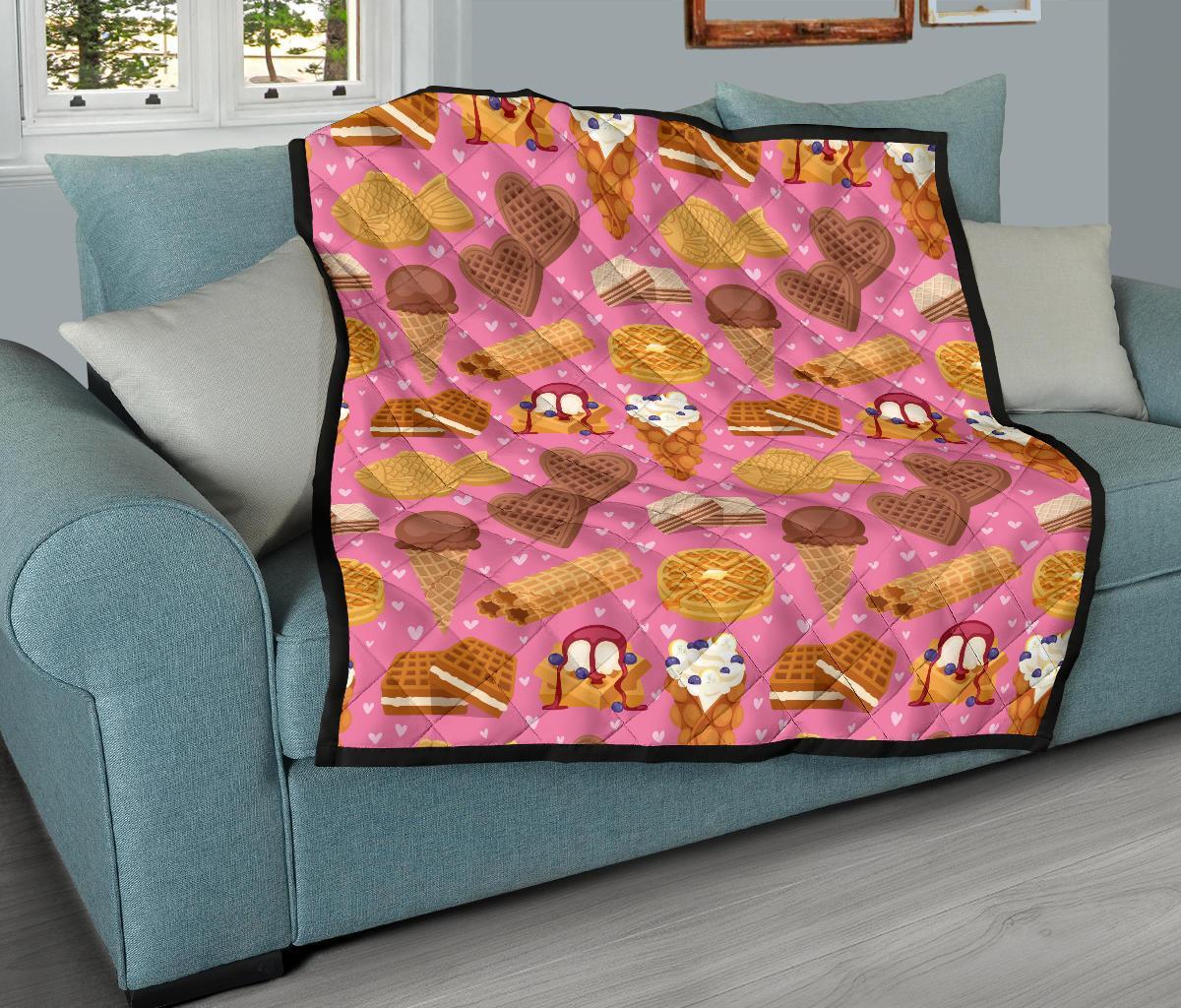 Waffle Dessert Pattern Print Quilt-grizzshop