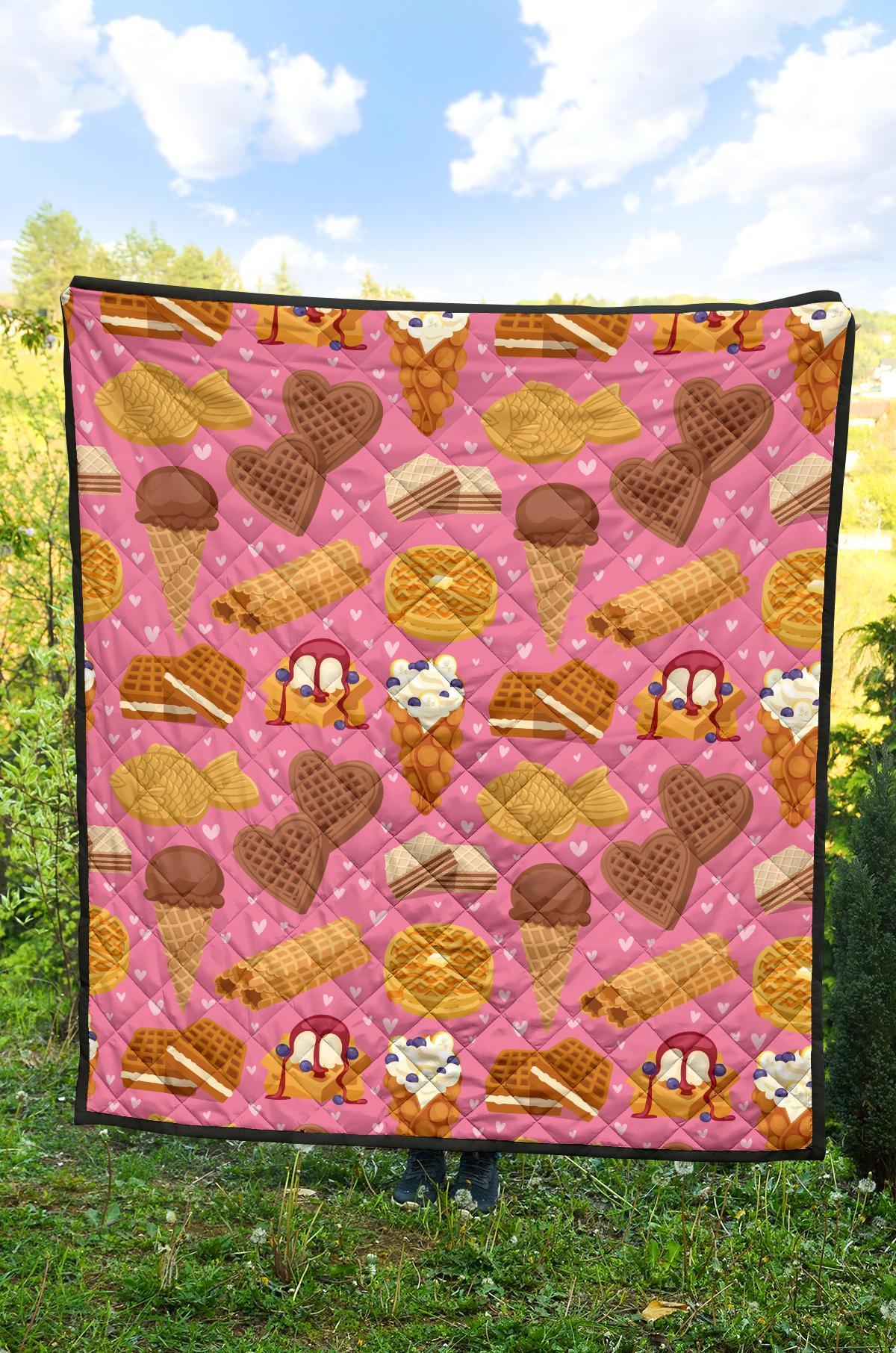 Waffle Dessert Pattern Print Quilt-grizzshop