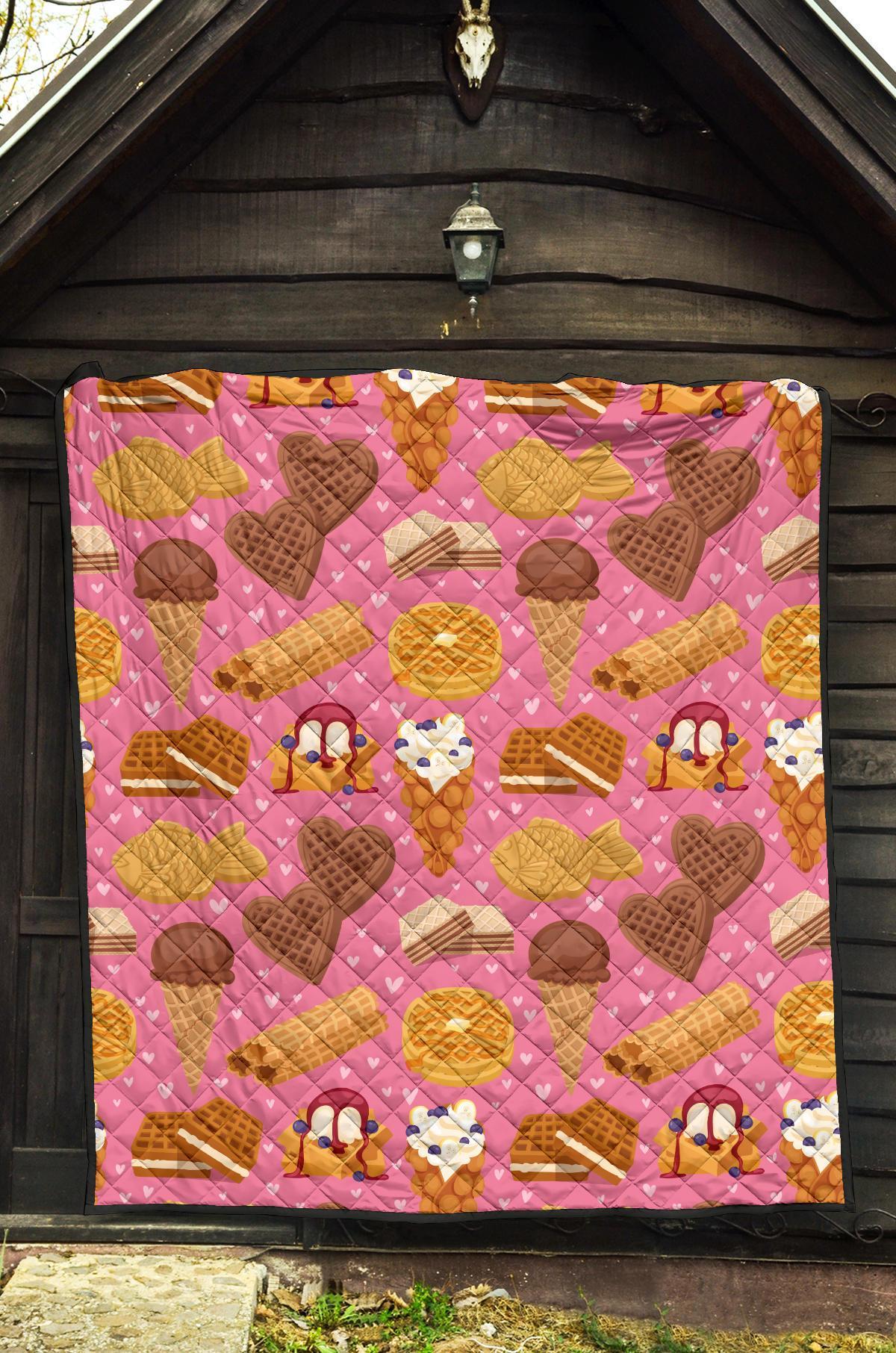 Waffle Dessert Pattern Print Quilt-grizzshop