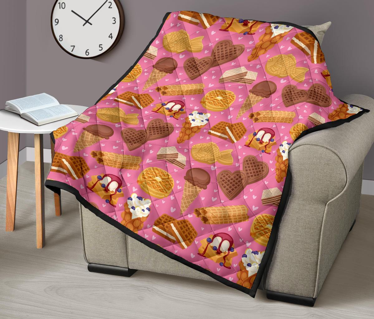 Waffle Dessert Pattern Print Quilt-grizzshop