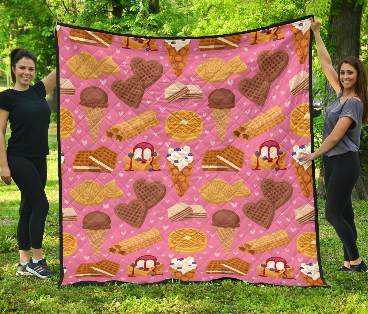 Waffle Dessert Pattern Print Quilt-grizzshop