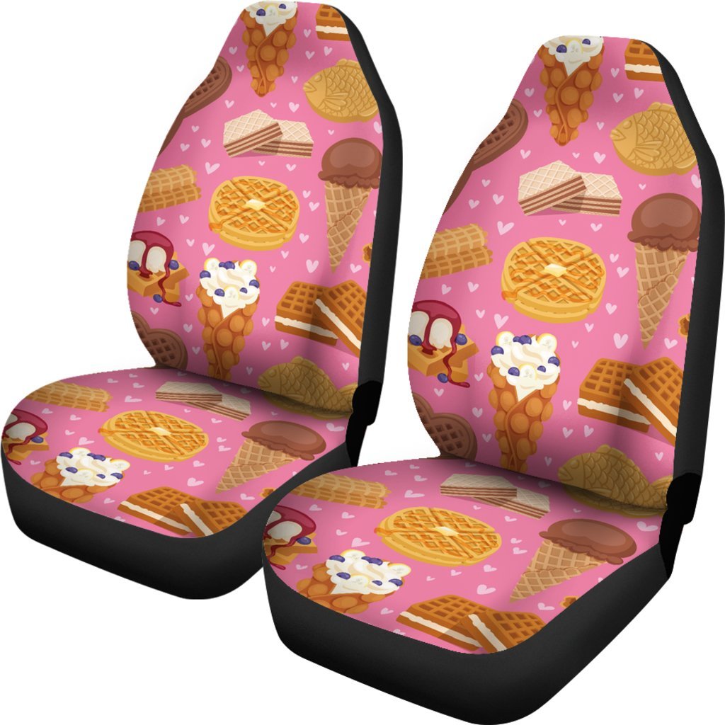 Waffle Dessert Pattern Print Universal Fit Car Seat Covers-grizzshop