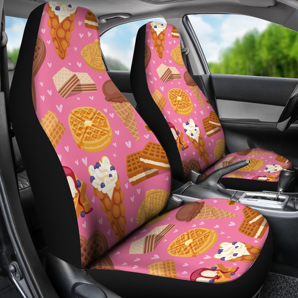 Waffle Dessert Pattern Print Universal Fit Car Seat Covers-grizzshop