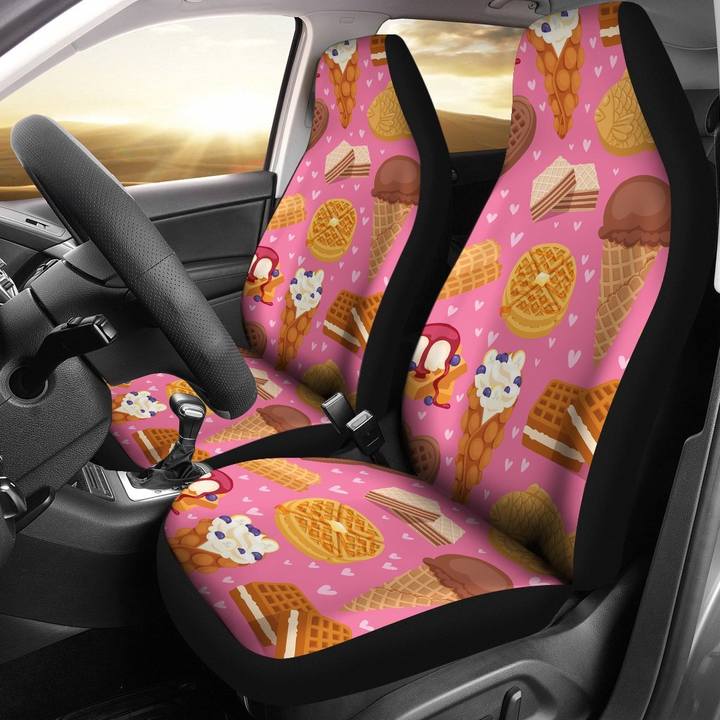 Waffle Dessert Pattern Print Universal Fit Car Seat Covers-grizzshop