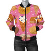 Waffle Dessert Pattern Print Women Casual Bomber Jacket-grizzshop