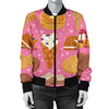 Waffle Dessert Pattern Print Women Casual Bomber Jacket-grizzshop