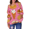 Waffle Dessert Pattern Print Women Off Shoulder Sweatshirt-grizzshop