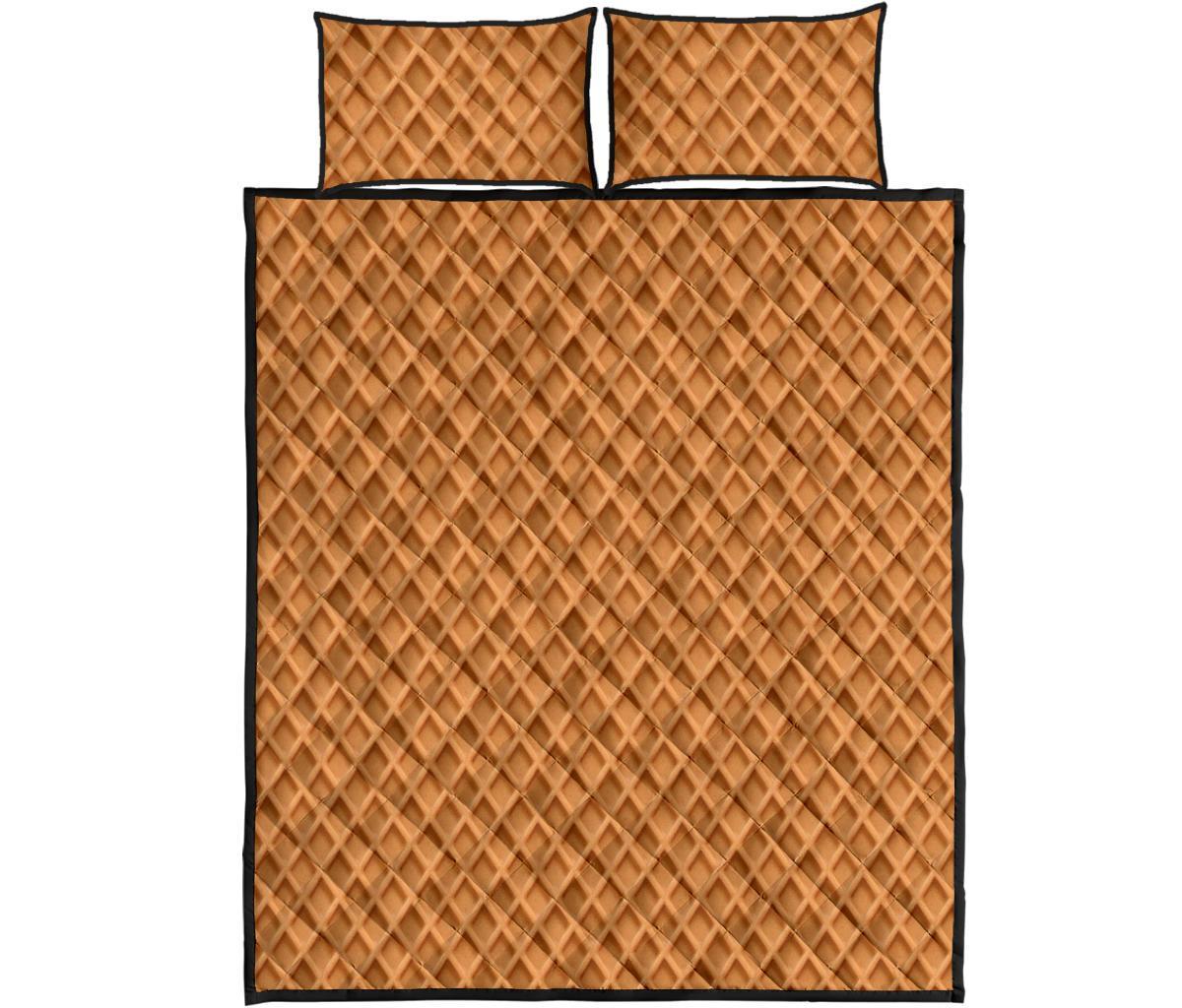 Waffle Pattern Print Bed Set Quilt-grizzshop