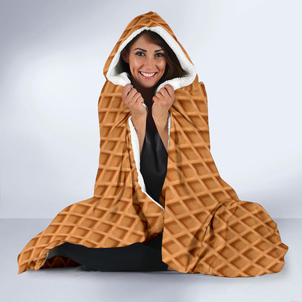 Waffle Pattern Print Hooded Blanket-grizzshop