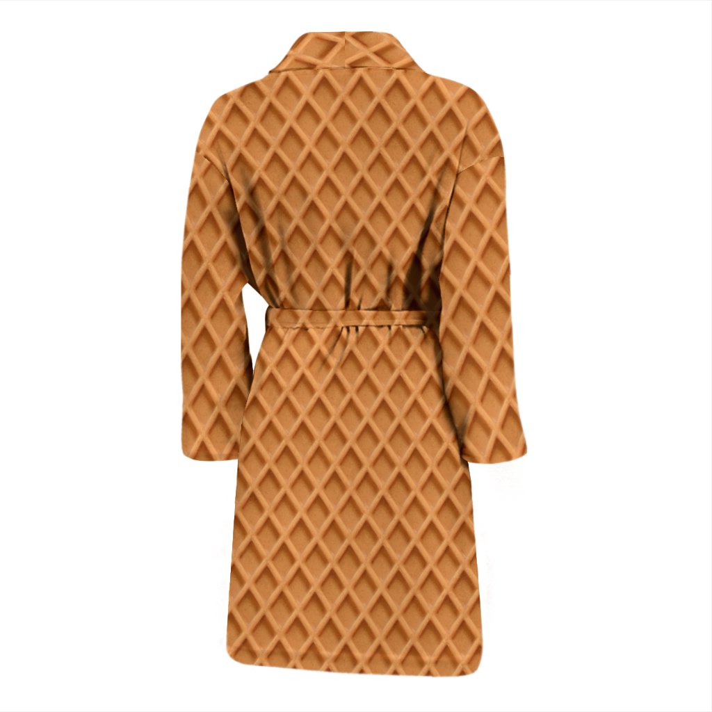 Waffle Pattern Print Men Long Robe-grizzshop