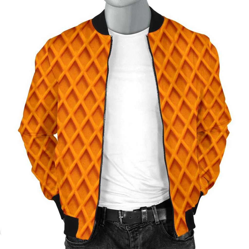 Waffle Pattern Print Men's Bomber Jacket-grizzshop