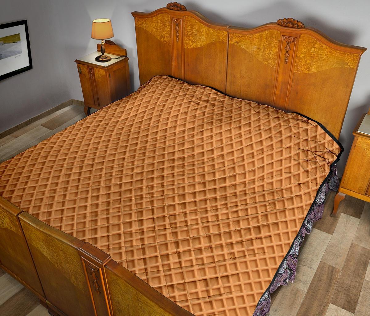 Waffle Pattern Print Quilt-grizzshop