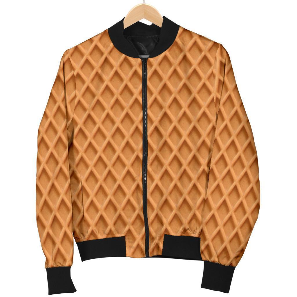 Waffle Pattern Print Women Casual Bomber Jacket-grizzshop